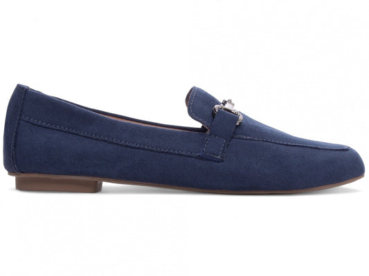 Mocassim Feminino Bico Alongado em Camurça Azul