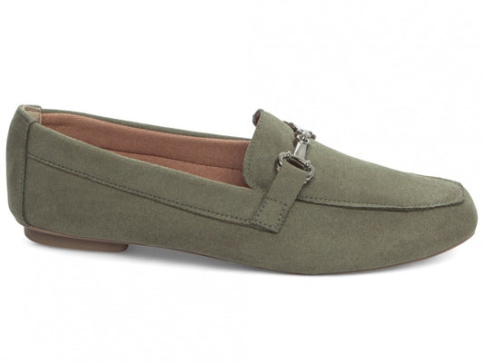 Mocassim Feminino Bico Alongado em Camurça Verde