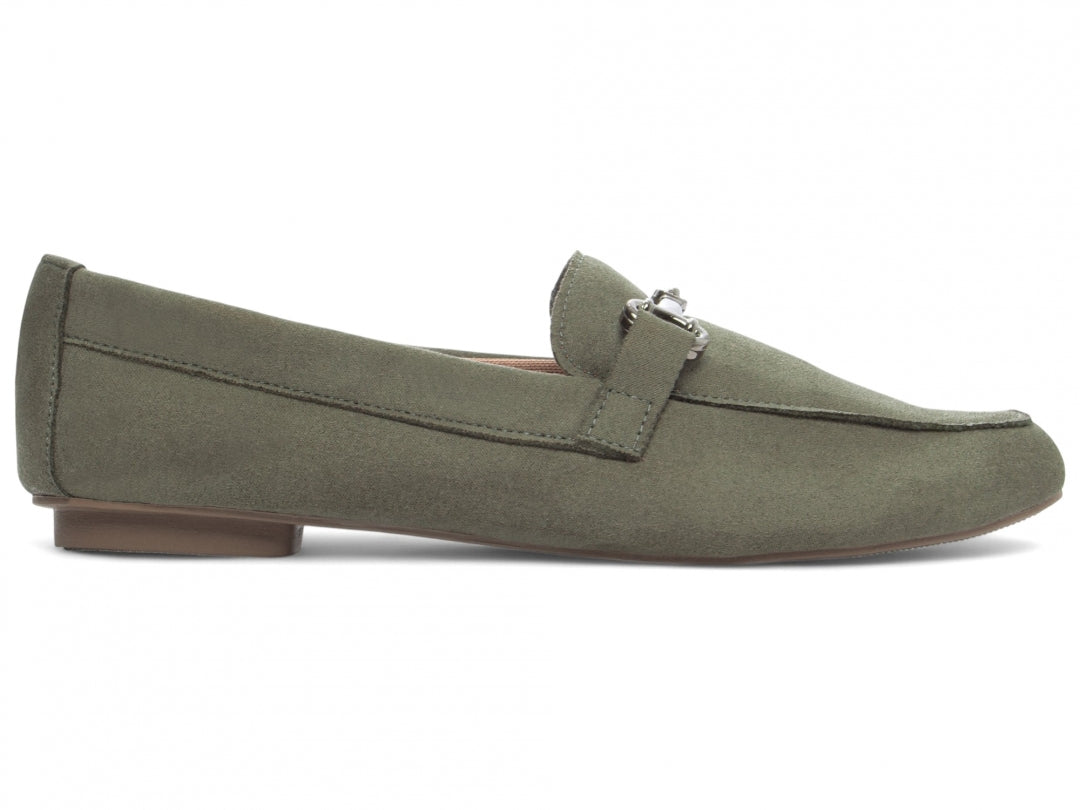 Mocassim Feminino Bico Alongado em Camurça Verde