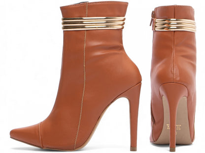 Bota Feminina Bico Fino Cano Médio Caramelo