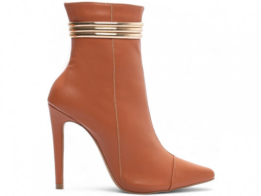 Bota Feminina Bico Fino Cano Médio Caramelo
