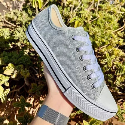 Tênis Feminino Star com Glitter Prata Casual e Confortável - Vecalzare