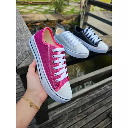 Tênis Feminino Star com Glitter Rosa Pink Casual e Confortável