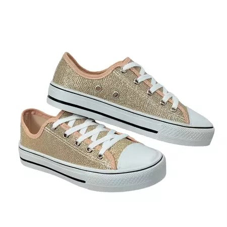 Tênis Feminino Star com Glitter Ouro Casual e Confortável – 1033