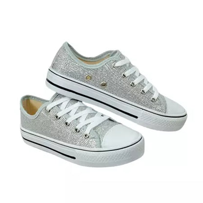 Tênis Feminino Star com Glitter Prata Casual e Confortável - Vecalzare
