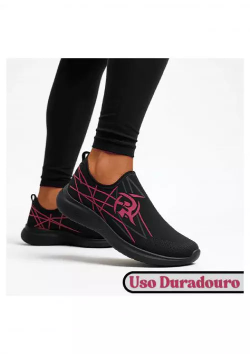 Tênis Esportivo Feminino Preto Rosa