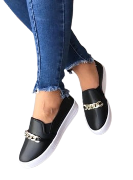 Tênis Feminino Slip Preto com Corrente